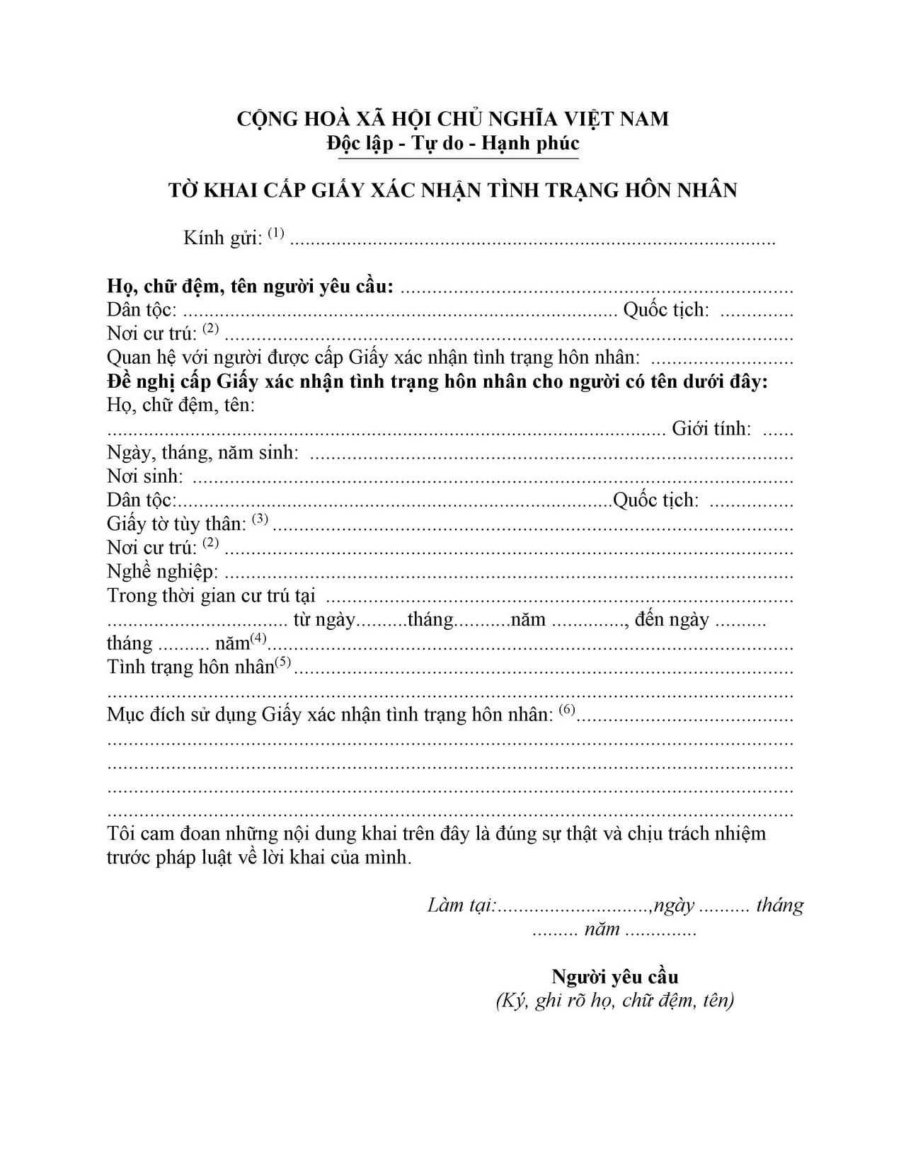 Đơn xác nhận tình trạng hôn nhân Mẫu đơn xác nhận tình trạng hôn nhân.