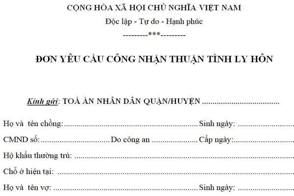 Đơn đồng thuận ly hôn.