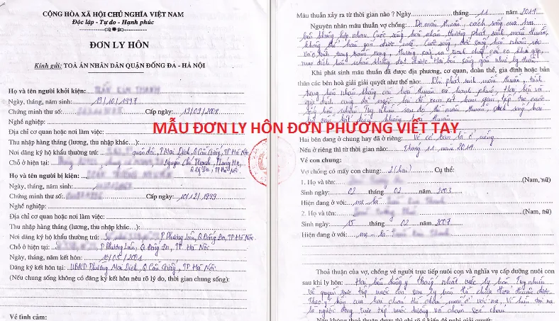 Mẫu đơn ly hôn đơn phương viết tay mới nhất