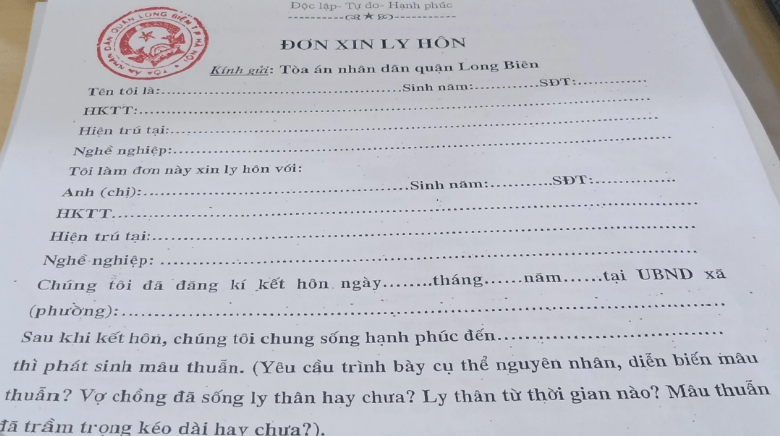 Mẫu giấy đơn xin ly hôn mới nhất theo quy định của Tòa án Mẫu giấy đơn xin ly hôn mới nhất theo quy định của Tòa án